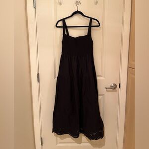 Zara poplin maxi dress with embroidery/cutout hem details